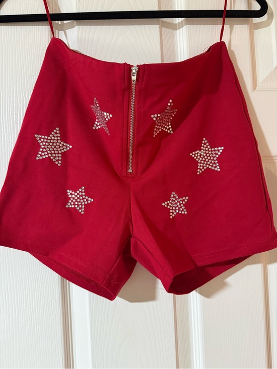 blue b Pants - High-Waist Red Rhinestone Star Shorts